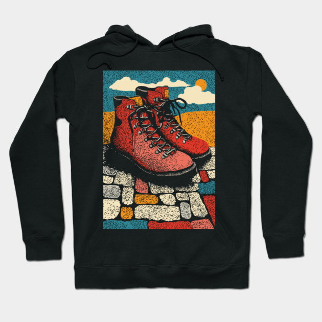Worn Hiking Boots | An Adventurer's Gear Hoodie by TuncGK