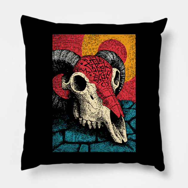 Gothic Ram Skull | Dark Academia Folk Art Pillow by TuncGK