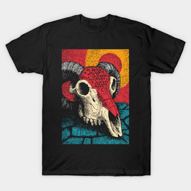 Gothic Ram Skull | Dark Academia Folk Art T-Shirt by TuncGK