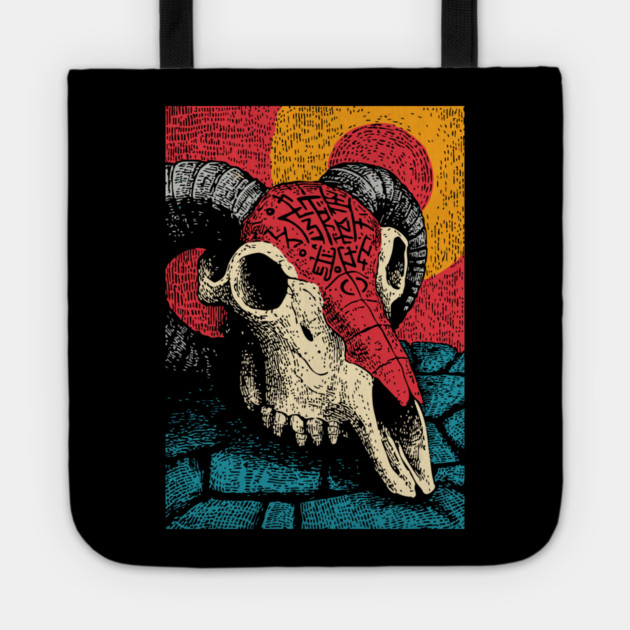 Gothic Ram Skull | Dark Academia Folk Art Tote by TuncGK