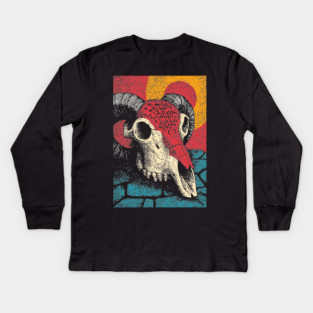 Gothic Ram Skull | Dark Academia Folk Art Kids Long Sleeve T-Shirt