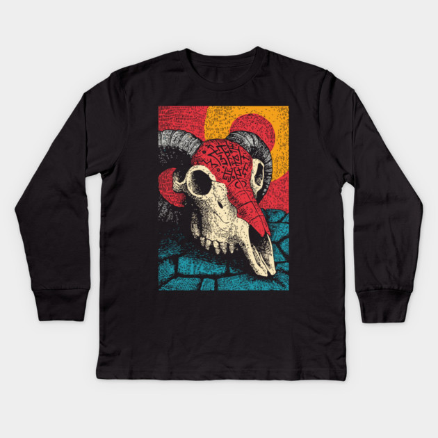 Gothic Ram Skull | Dark Academia Folk Art Kids Long Sleeve T-Shirt by TuncGK