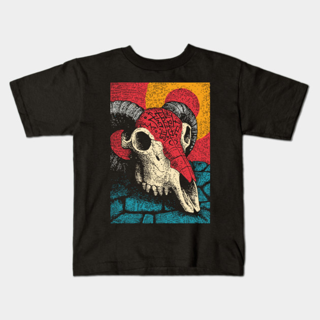 Gothic Ram Skull | Dark Academia Folk Art Kids T-Shirt by TuncGK