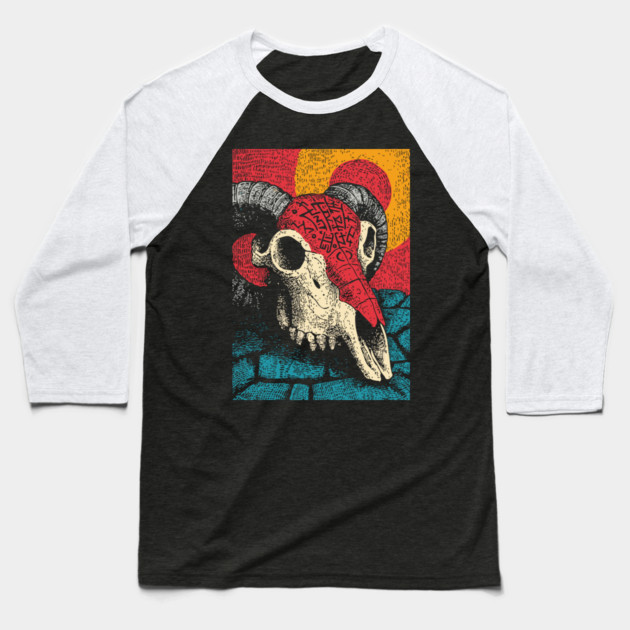 Gothic Ram Skull | Dark Academia Folk Art Baseball T-Shirt by TuncGK