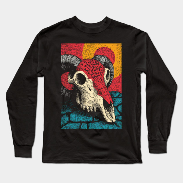 Gothic Ram Skull | Dark Academia Folk Art Long Sleeve T-Shirt by TuncGK