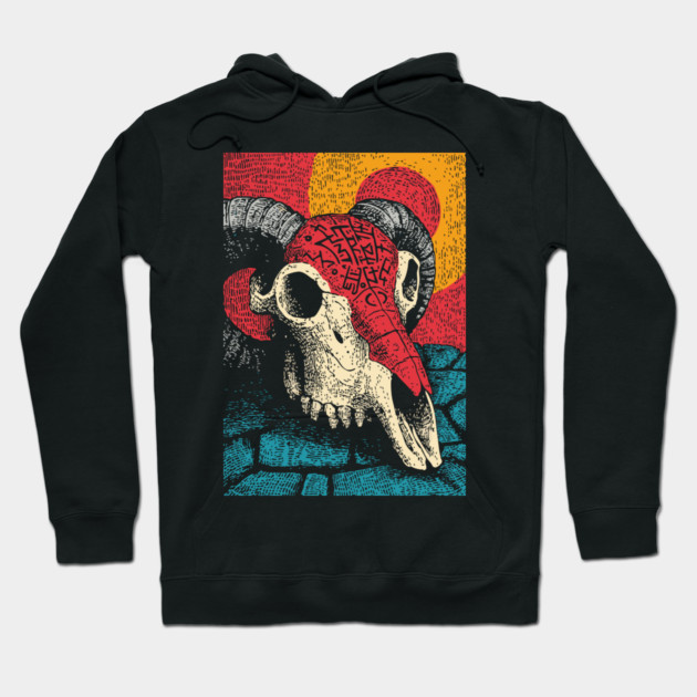 Gothic Ram Skull | Dark Academia Folk Art Hoodie by TuncGK