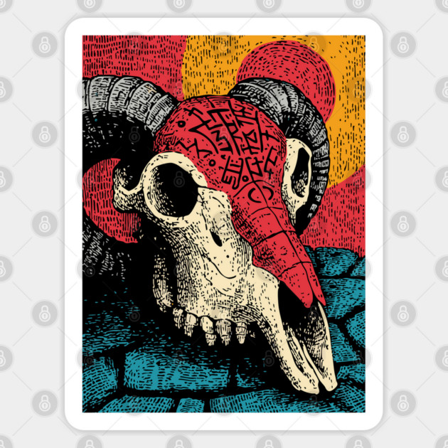 Gothic Ram Skull | Dark Academia Folk Art Sticker by TuncGK