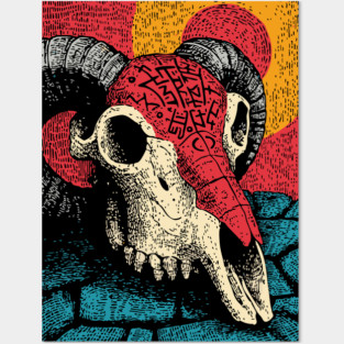 Gothic Ram Skull | Dark Academia Folk Art Posters and Art