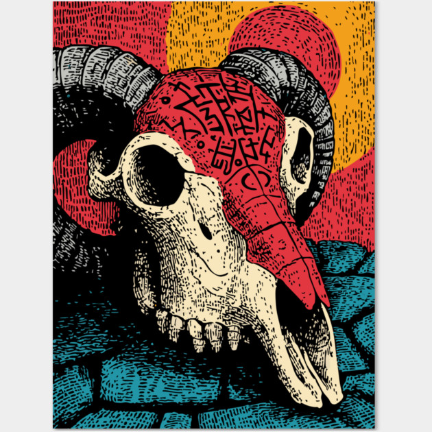 Gothic Ram Skull | Dark Academia Folk Art Wall Art by TuncGK