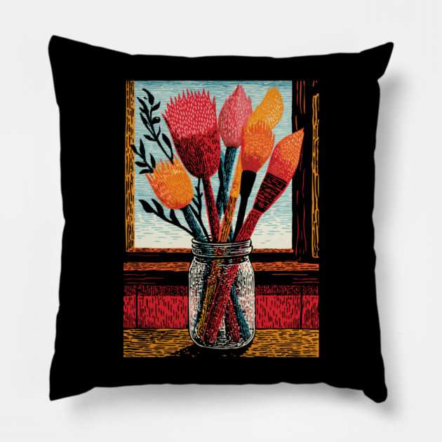 The Artist's Brushes | A Painter's Cozy Studio Pillow by TuncGK