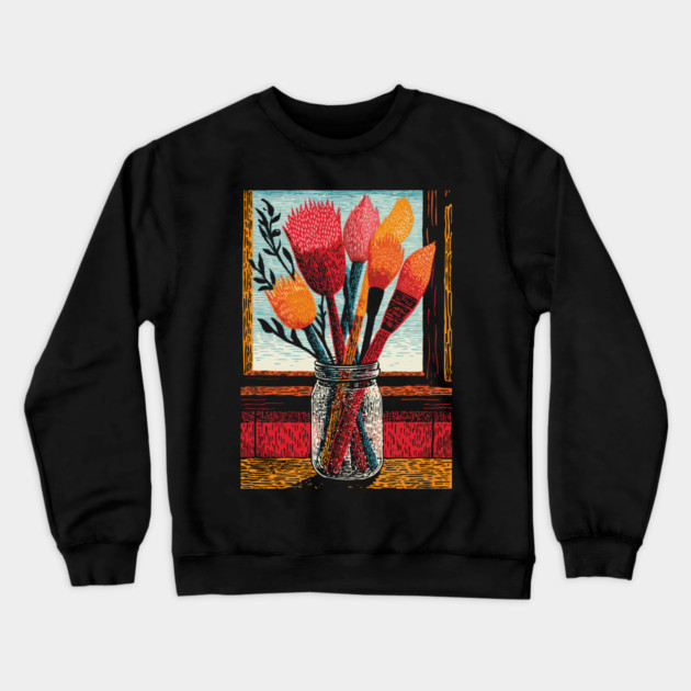 The Artist's Brushes | A Painter's Cozy Studio Crewneck Sweatshirt by TuncGK