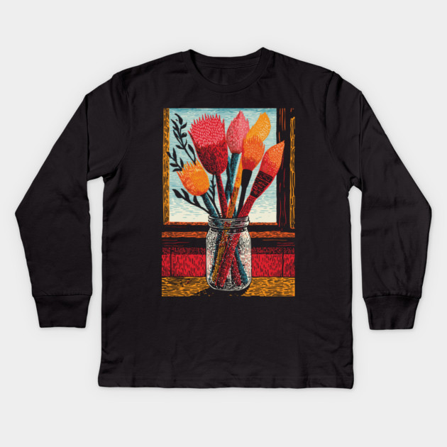 The Artist's Brushes | A Painter's Cozy Studio Kids Long Sleeve T-Shirt by TuncGK