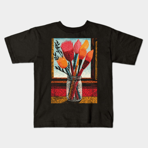 The Artist's Brushes | A Painter's Cozy Studio Kids T-Shirt by TuncGK