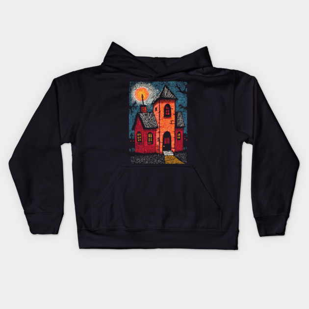 Spooky Haunted House | Gothic Folk Horror Art Kids Hoodie by TuncGK