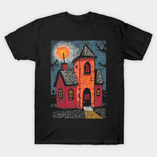 Spooky Haunted House | Gothic Folk Horror Art T-Shirt