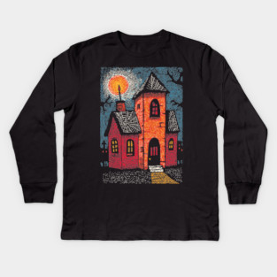 Spooky Haunted House | Gothic Folk Horror Art Kids Long Sleeve T-Shirt