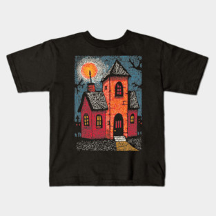 Spooky Haunted House | Gothic Folk Horror Art Kids T-Shirt