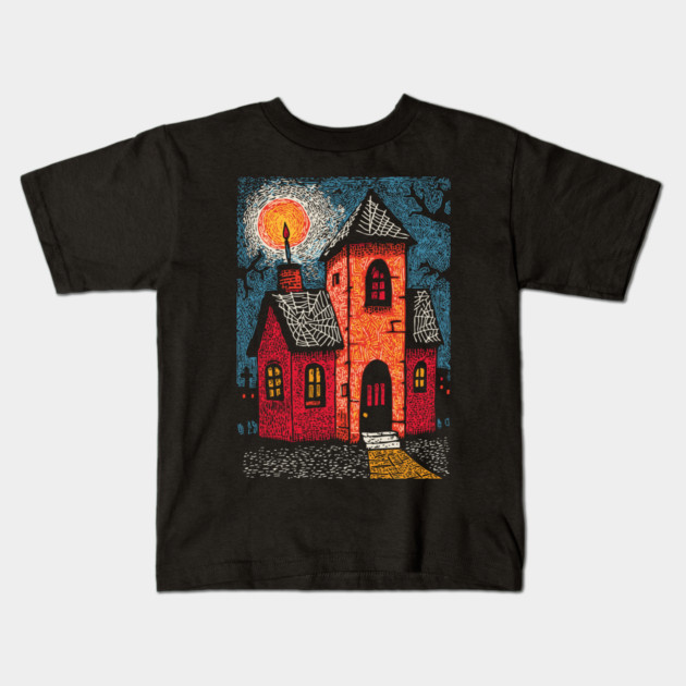 Spooky Haunted House | Gothic Folk Horror Art Kids T-Shirt by TuncGK