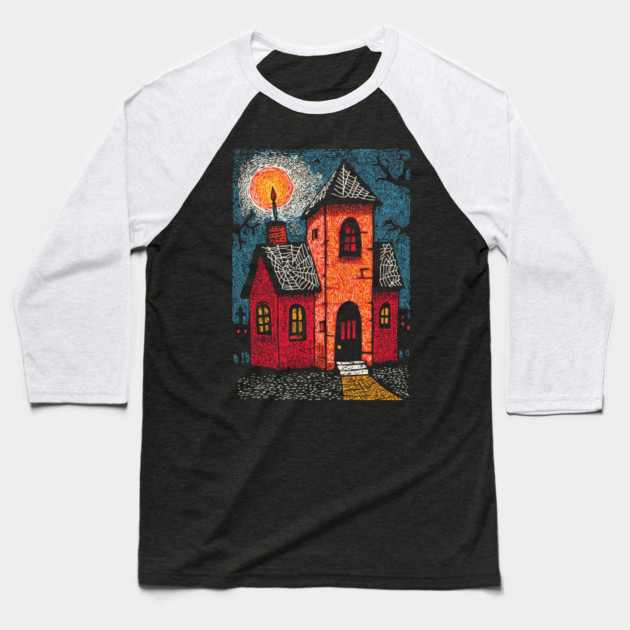 Spooky Haunted House | Gothic Folk Horror Art Baseball T-Shirt by TuncGK
