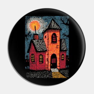 Spooky Haunted House | Gothic Folk Horror Art Pin