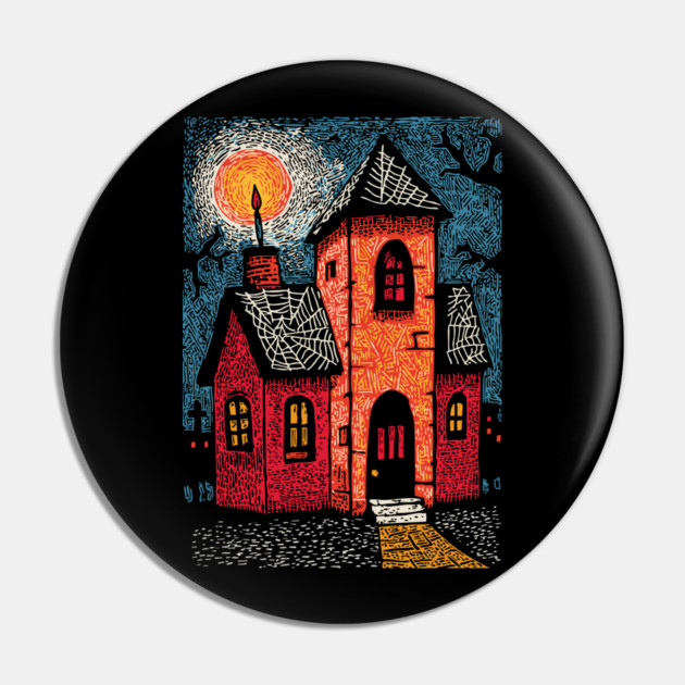 Spooky Haunted House | Gothic Folk Horror Art Pin by TuncGK