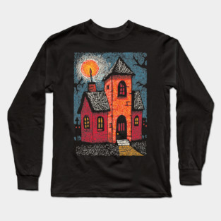 Spooky Haunted House | Gothic Folk Horror Art Long Sleeve T-Shirt