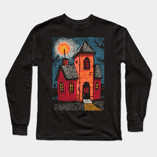 Spooky Haunted House | Gothic Folk Horror Art Long Sleeve T-Shirt by TuncGK
