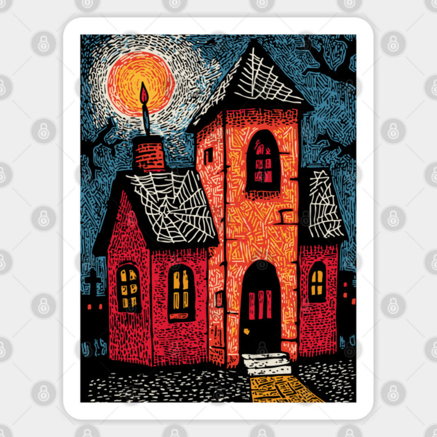Spooky Haunted House | Gothic Folk Horror Art Sticker by TuncGK