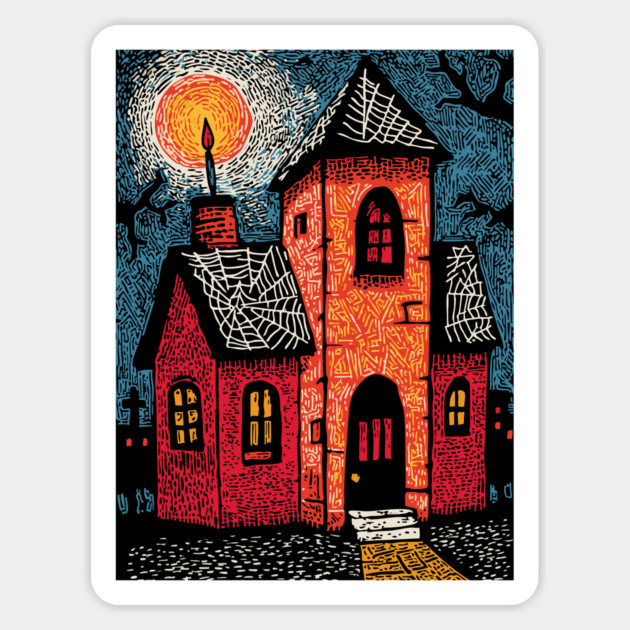 Spooky Haunted House | Gothic Folk Horror Art Magnet by TuncGK