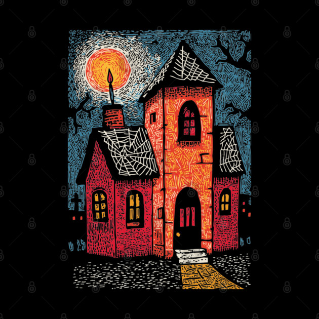 Spooky Haunted House | Gothic Folk Horror Art by TuncGK
