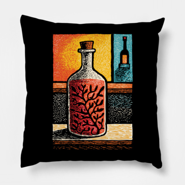 A Thought in a Bottle | Surreal Metaphysical Art Pillow by TuncGK