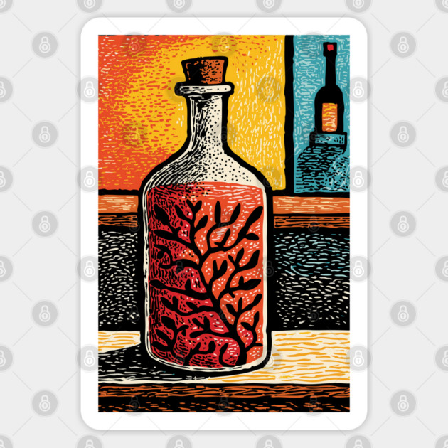 A Thought in a Bottle | Surreal Metaphysical Art Sticker by TuncGK