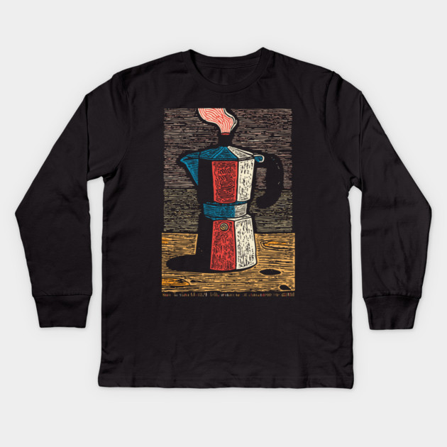 Stovetop Moka Pot | Italian Coffee Maker Art Kids Long Sleeve T-Shirt by TuncGK