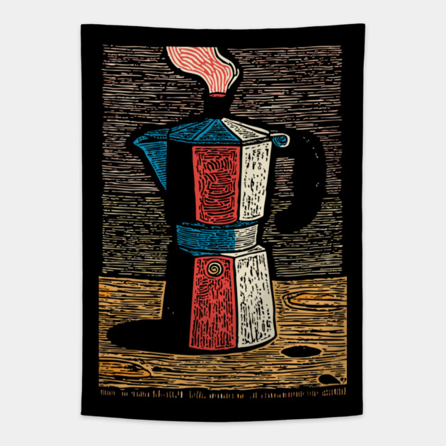 Stovetop Moka Pot | Italian Coffee Maker Art Tapestry by TuncGK