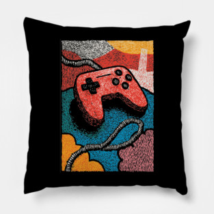 Retro Game Controller | Psychedelic 90s Gamer Art Pillow