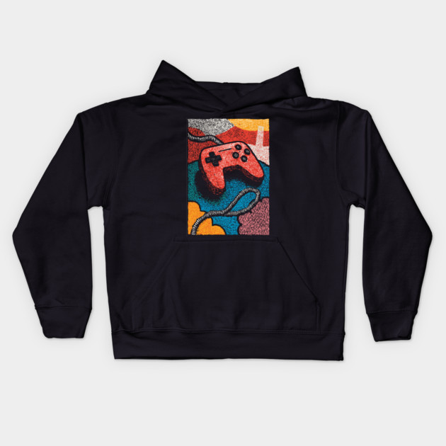 Retro Game Controller | Psychedelic 90s Gamer Art Kids Hoodie by TuncGK