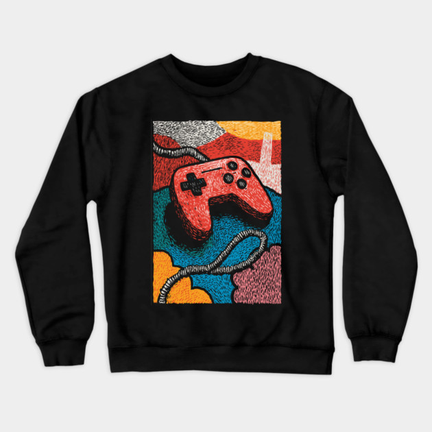 Retro Game Controller | Psychedelic 90s Gamer Art Crewneck Sweatshirt by TuncGK