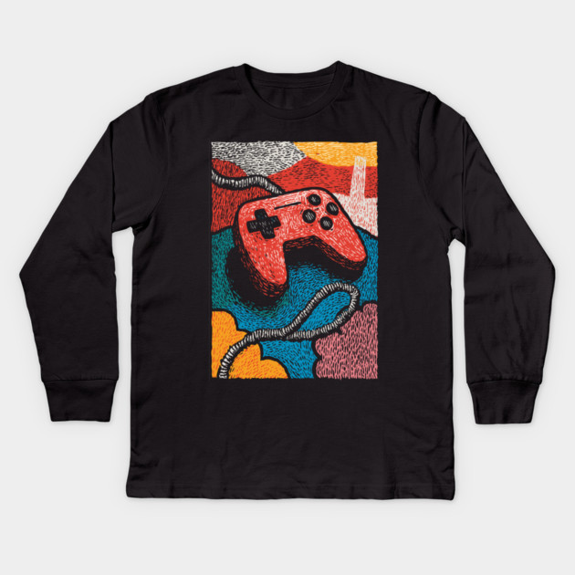 Retro Game Controller | Psychedelic 90s Gamer Art Kids Long Sleeve T-Shirt by TuncGK