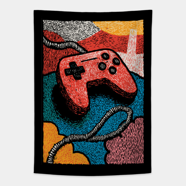 Retro Game Controller | Psychedelic 90s Gamer Art Tapestry by TuncGK
