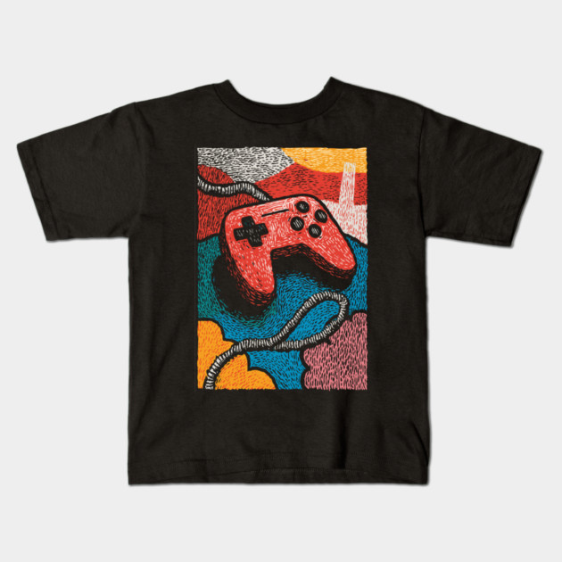 Retro Game Controller | Psychedelic 90s Gamer Art Kids T-Shirt by TuncGK