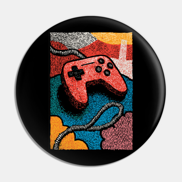 Retro Game Controller | Psychedelic 90s Gamer Art Pin by TuncGK