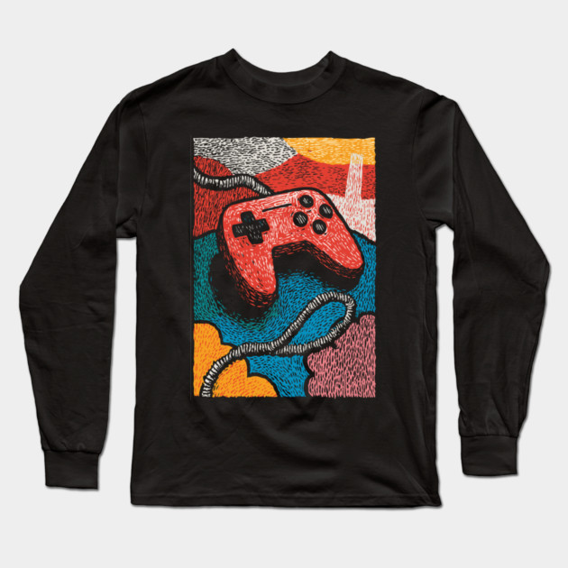 Retro Game Controller | Psychedelic 90s Gamer Art Long Sleeve T-Shirt by TuncGK