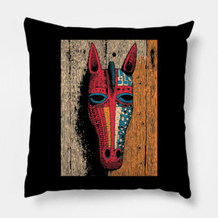 African Tribal Horse Mask | Boho World Traveler Art Pillow