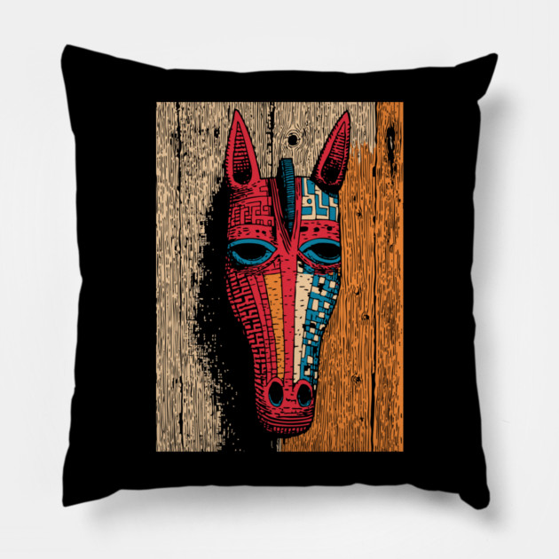 African Tribal Horse Mask | Boho World Traveler Art Pillow by TuncGK