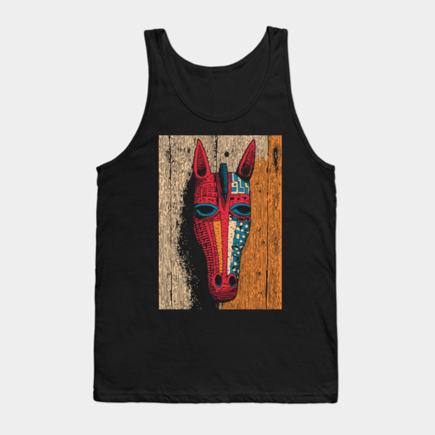African Tribal Horse Mask | Boho World Traveler Art Tank Top by TuncGK