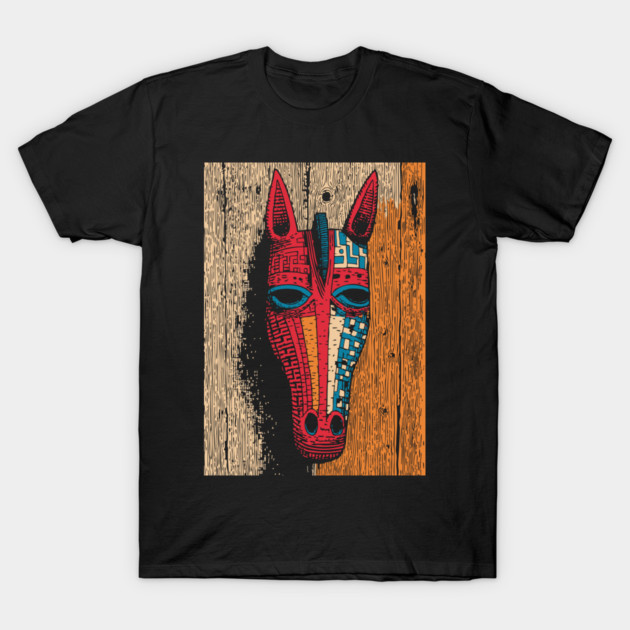 African Tribal Horse Mask | Boho World Traveler Art T-Shirt by TuncGK