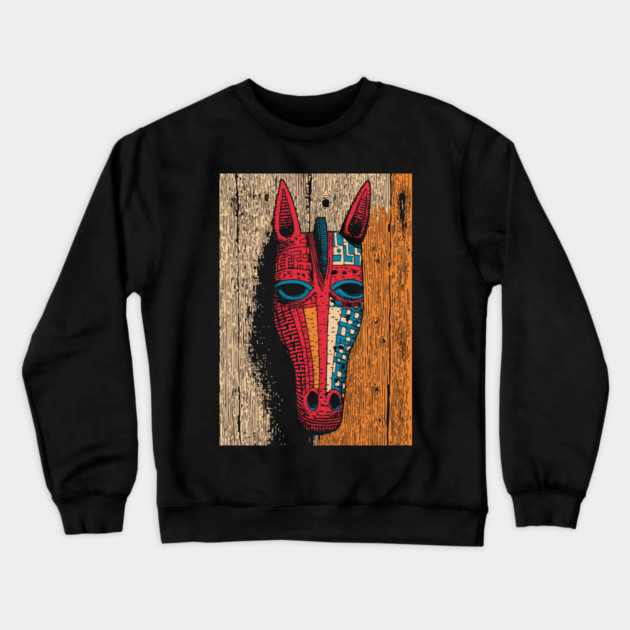 African Tribal Horse Mask | Boho World Traveler Art Crewneck Sweatshirt by TuncGK