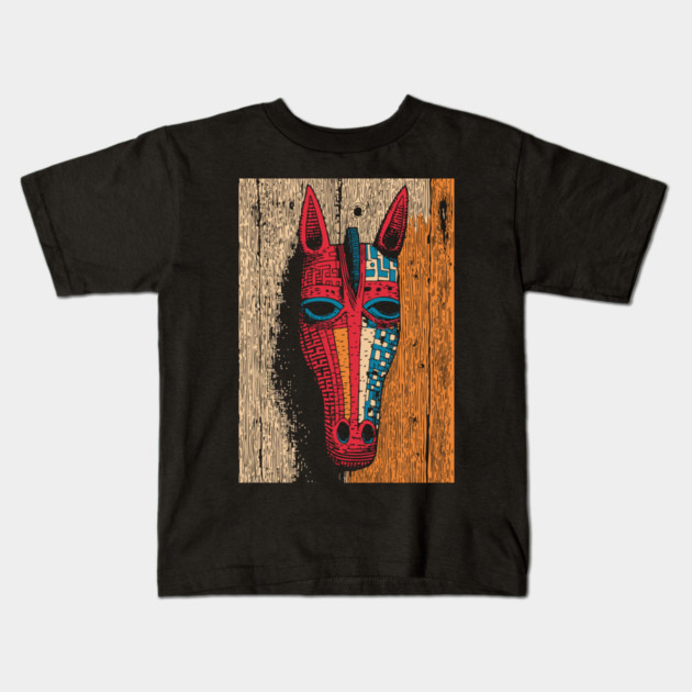 African Tribal Horse Mask | Boho World Traveler Art Kids T-Shirt by TuncGK