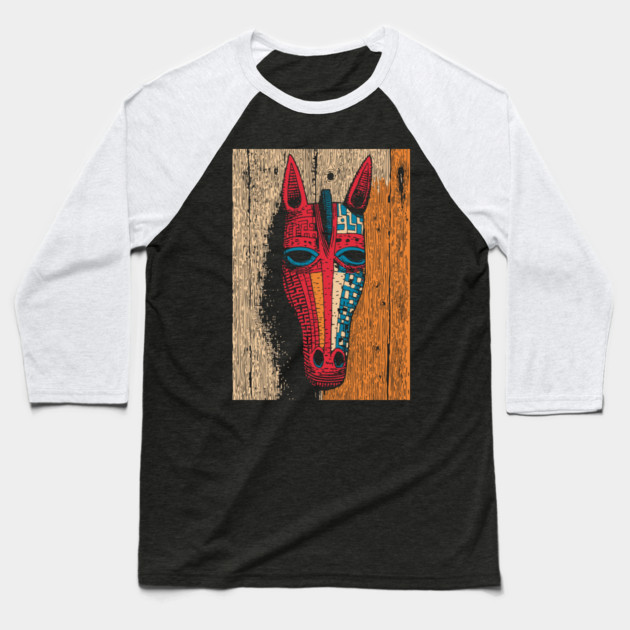 African Tribal Horse Mask | Boho World Traveler Art Baseball T-Shirt by TuncGK