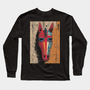African Tribal Horse Mask | Boho World Traveler Art Long Sleeve T-Shirt